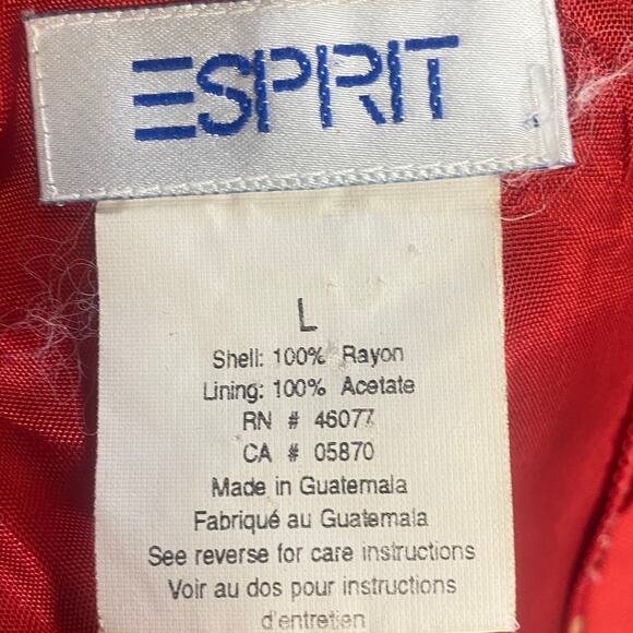 Vintage 90s Esprit Graphic Floral Print Mini Shift Dress Scoop Neck Red Womens 8 - Picture 7 of 8